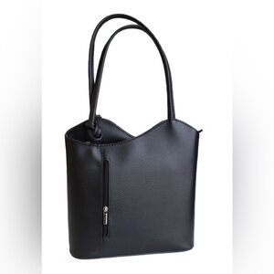 Vera Pelle Women’s Leather Shoulder and Back Bag Black